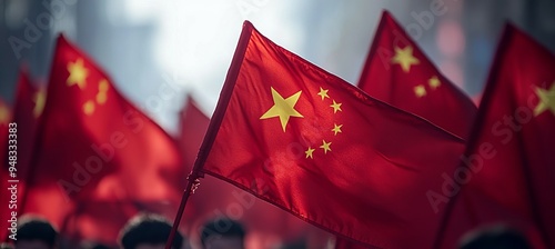 China flag on military army parade. Country independence day concept. Generative AI technology.	