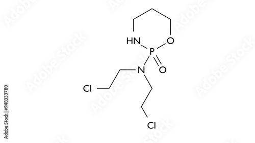 cyclophosphamide molecule, structural chemical formula, ball-and-stick model, isolated image antineoplastic agents photo