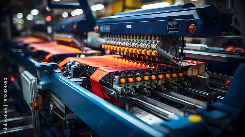 High-tech textile machinery weaving intricate patterns High-tech textile machinery weaving intricate patterns