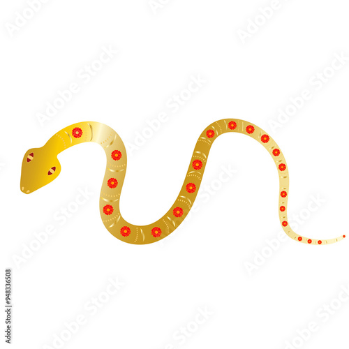 Snake Chinese New Year 2025. Gold, Floral Ornament
