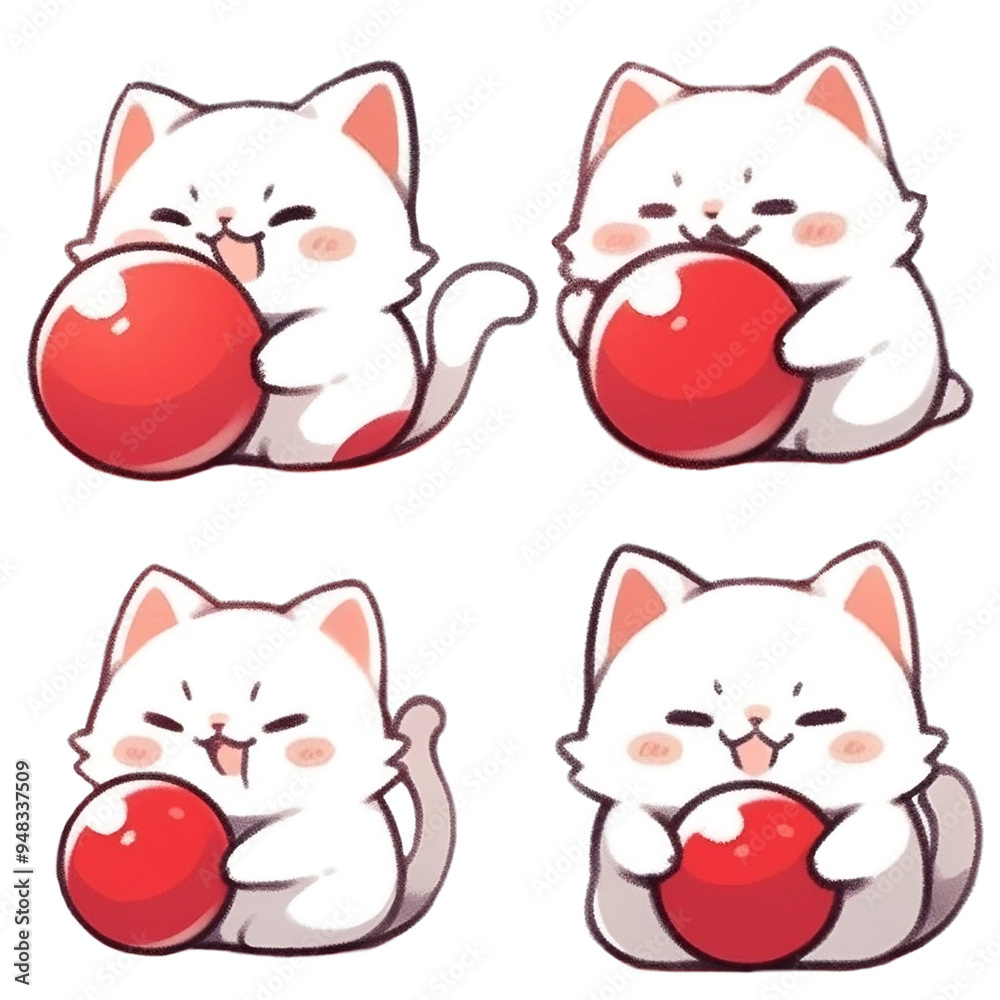 Obraz premium cute cat playing with a red ball, Generated Ai