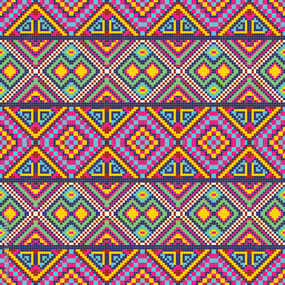 Background vector seamless Geometric Pattern, Ikat seamless pattern, geometric design, motif ethnic handmade, Ikat ethnic tribal, boho colors seamless wallpaper. Ethnic Ikat abstract background art. Background vector seamless Geometric Pattern, Ikat seamless pattern, geometric design, motif ethnic handmade, Ikat ethnic tribal, boho colors seamless wallpaper. Ethnic Ikat abstract background art.
