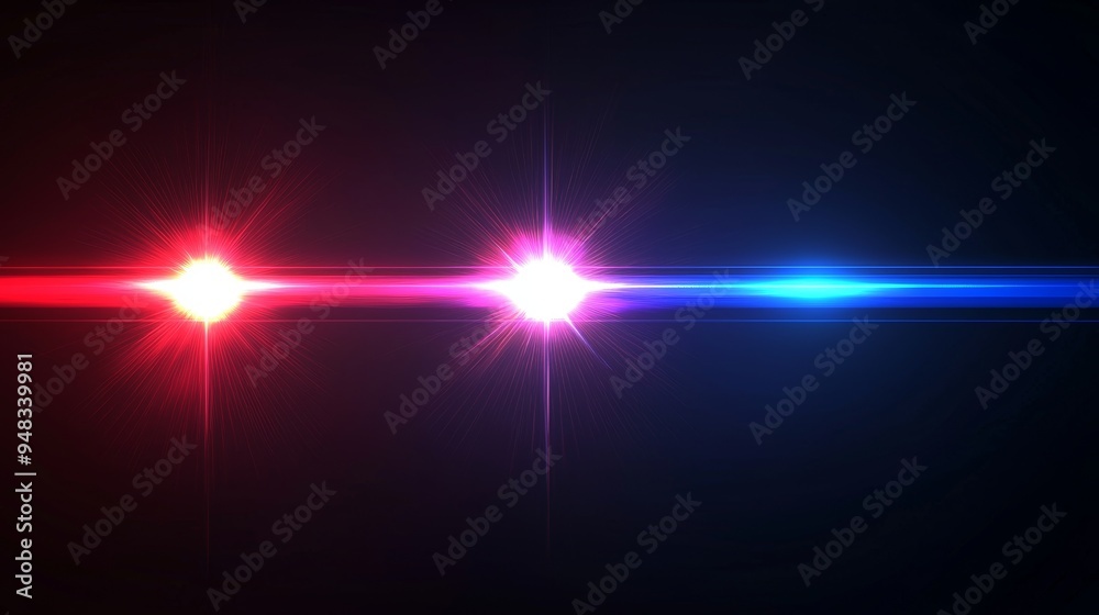 Police light flares on a dark background with glowing streaks. Police light flares on a dark background with glowing streaks.