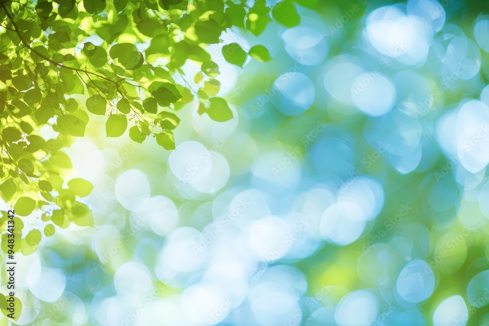 Obraz premium Blur background of a green tree lit by nature's light and bokeh from the sky