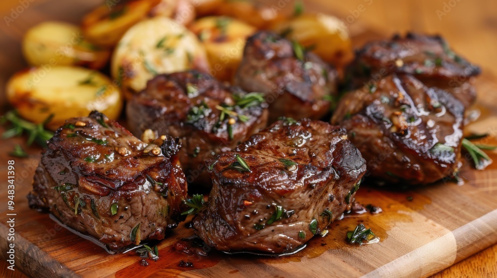 Juicy lamb chops marinated with rosemary and garlic, served with roasted potatoes, perfect for a gourmet dinner. Juicy lamb chops marinated with rosemary and garlic, served with roasted potatoes, perfect for a gourmet dinner.