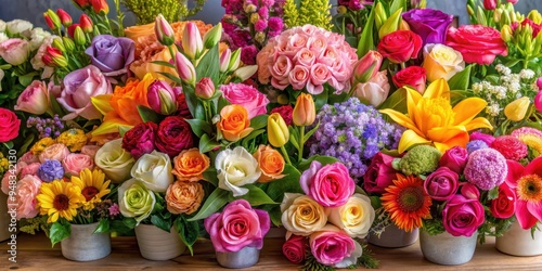 Wallpaper Mural Assortment of vibrant flower arrangements featuring roses, lilies, and peonies, floral design, elegant, beautiful Torontodigital.ca