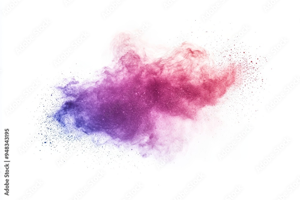 The explosion of multicolor powder on a white background. A color splash cloud on a white background. Colored particles launching from the explosion on the background. The explosion of multicolor powder on a white background. A color splash cloud on a white background. Colored particles launching from the explosion on the background.
