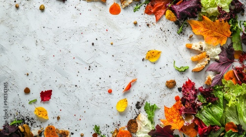 a picture of spilled food scattered around decorated with mind leaves