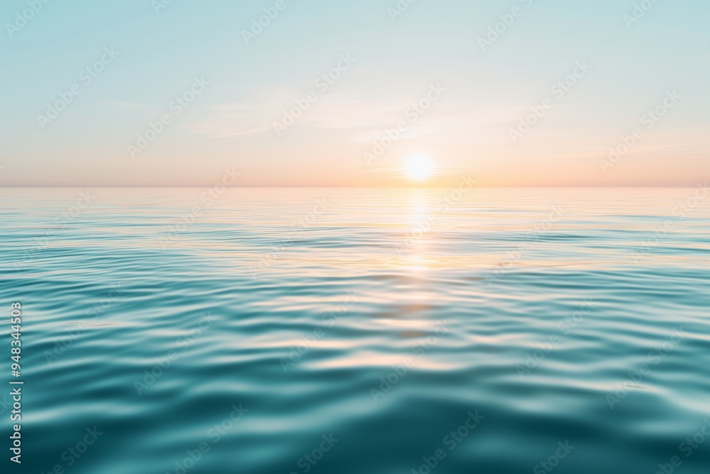 Fototapeta premium The sun's rays through the fog. The blue sky over the lake. Dawn breaks, the sky is reflected in the water.