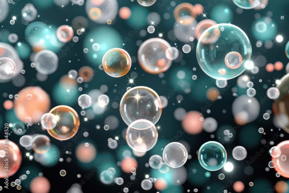 Gradient bubbles floating on a dark background, bubble design, whimsical fluidity Gradient bubbles floating on a dark background, bubble design, whimsical fluidity