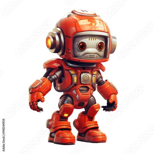 An illustration of a red robot firefighter standing