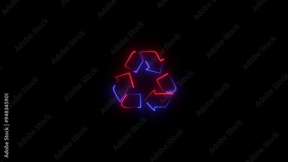 Neon recycle icon animation on black background. Neon recycle icon animation on black background.