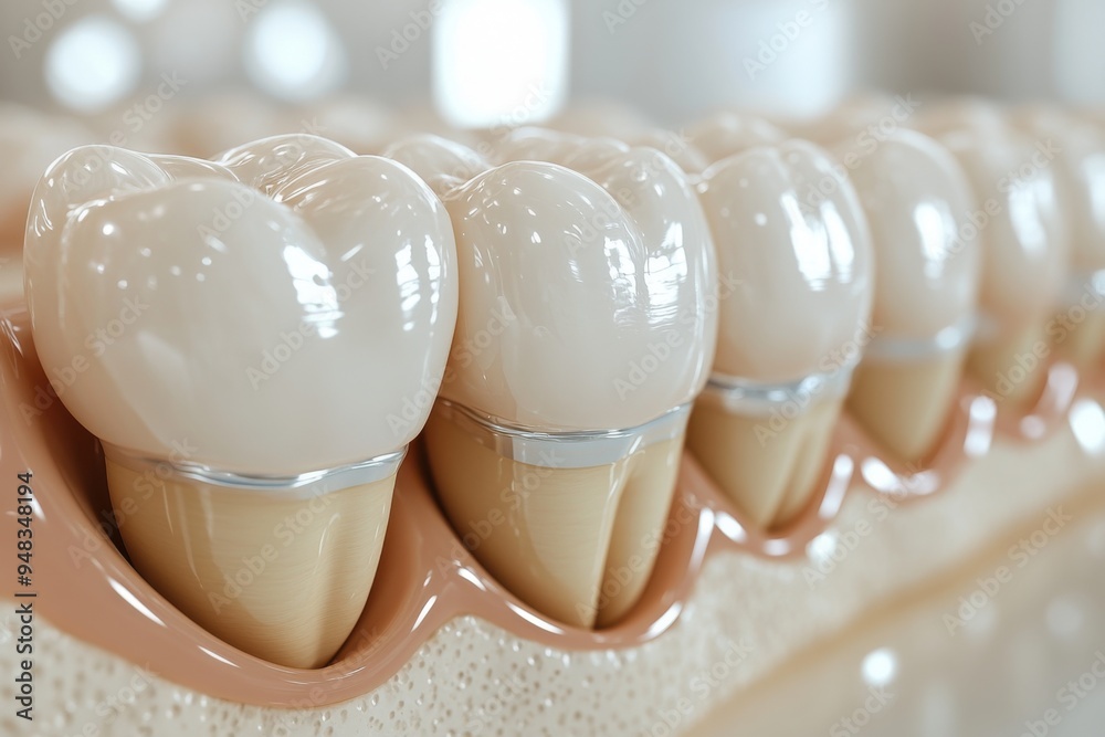Close-up of Dental Implants in Jawbone - High-Resolution 3D Render of Tooth Implants for Medical and Dental Use Close-up of Dental Implants in Jawbone - High-Resolution 3D Render of Tooth Implants for Medical and Dental Use