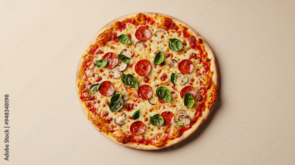 Organic vegetable pizza, fresh toppings and crispy crust, 3D illustration Organic vegetable pizza, fresh toppings and crispy crust, 3D illustration