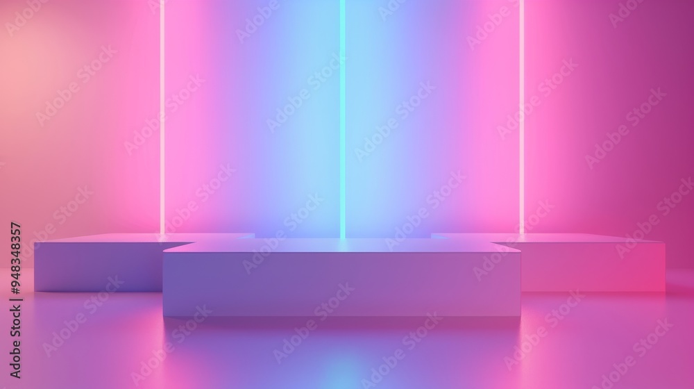Futuristic Neon Display Featuring Brightly Illuminated Platforms in a Modern, Creative Aesthetic Futuristic Neon Display Featuring Brightly Illuminated Platforms in a Modern, Creative Aesthetic
