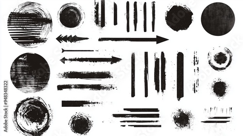 Abstract grunge vector design elements set featuring hand-drawn black ink circles and oval shapes with brush strokes on a white background. This versatile collection is ideal for web banners, posters,