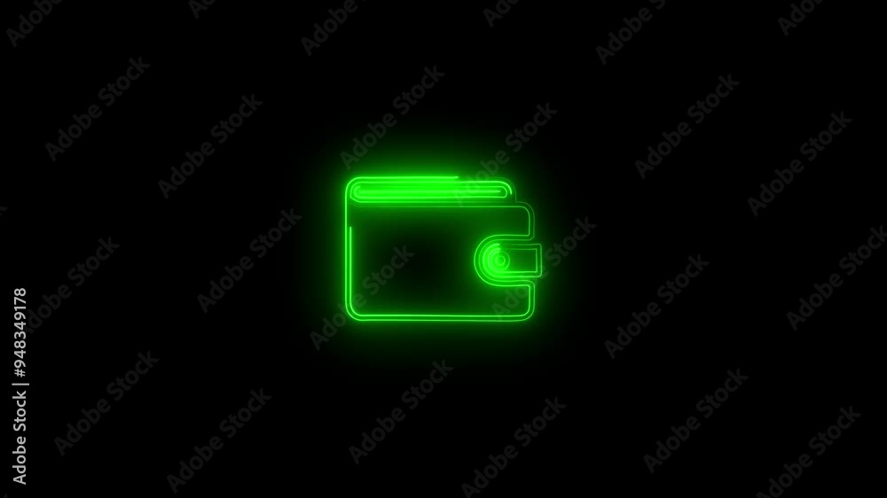Glowing neon wallet icon animation. colorful neon icon.