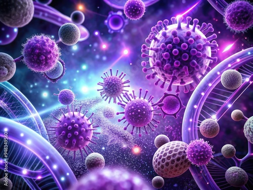 Biotech Breakthroughs: Secondary: Technological, Mood/Style: Futuristic, Technical: Genetic engineering, Color: Purple, Concept: Advancements in microbial biotechnology photo