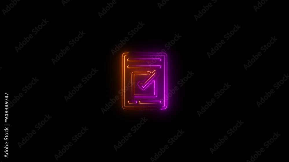 Neon approvement Icon. neon quality Check Icon, Checklist Framework. Animation of a clipboard with document paper listing and adding tick check mark icon.
Neon approvement Icon. neon quality Check Icon, Checklist Framework. Animation of a clipboard with document paper listing and adding tick check mark icon.