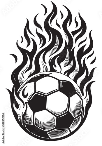 Flaming Soccer Ball Outline Vector, Soccer Ball Vector, Sports Clipart