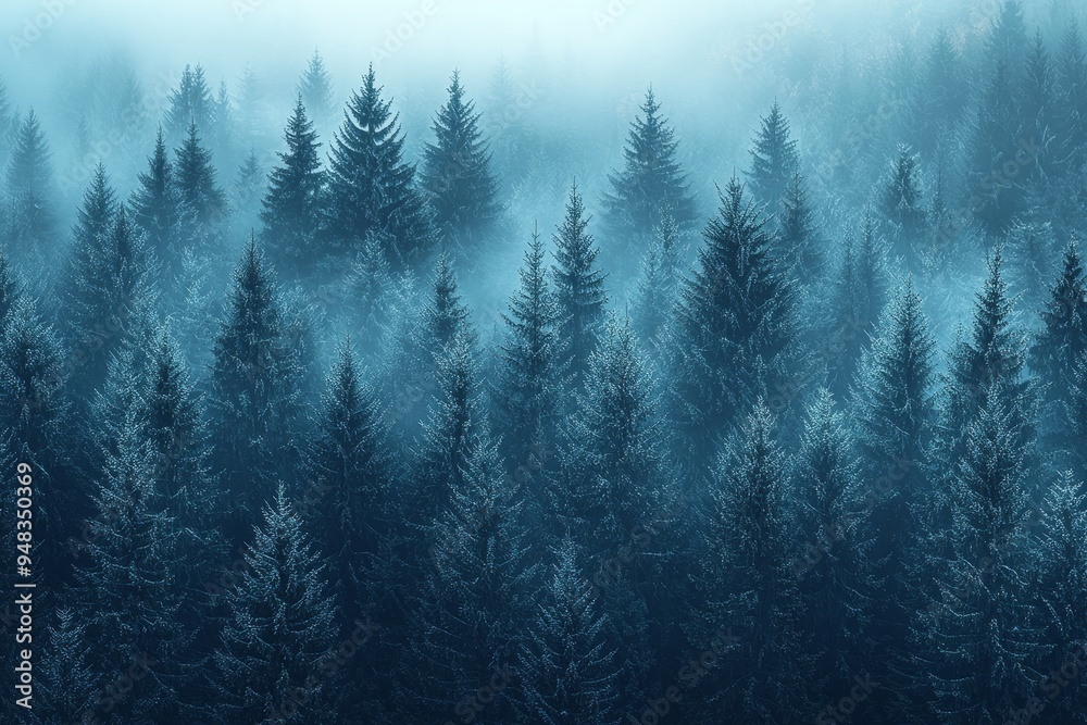 Beautiful winter nature background with spruce trees in mist and hoarfrost. Beautiful winter nature background with spruce trees in mist and hoarfrost.