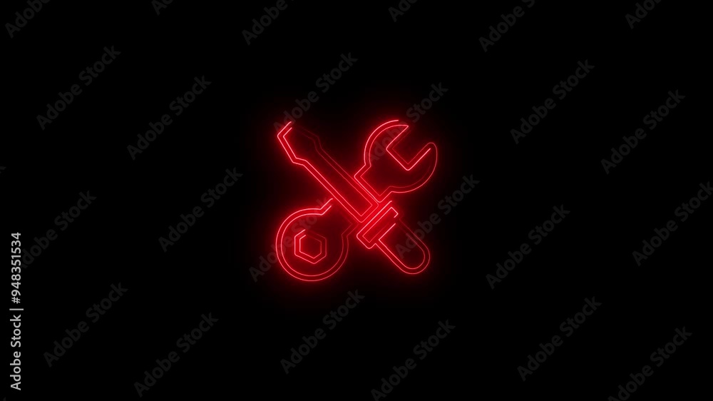 Abstract neon wrench and screwdriver icon animation. Abstract neon wrench and screwdriver icon animation.
