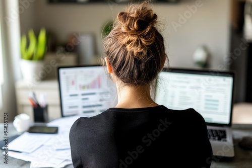 Sole Proprietor Reviewing Financial Documents in Home Office Setting