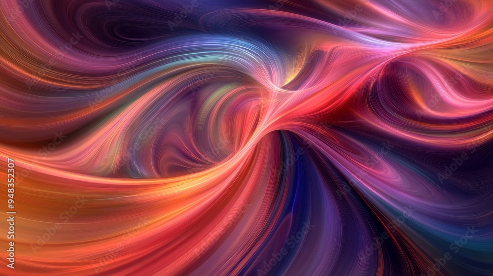 This abstract artwork depicts a dynamic interplay of vibrant colors, swirling and intertwining to create a sense of movement and energy. It evokes feelings of fluidity, transformation, and the interco This abstract artwork depicts a dynamic interplay of vibrant colors, swirling and intertwining to create a sense of movement and energy. It evokes feelings of fluidity, transformation, and the interco
