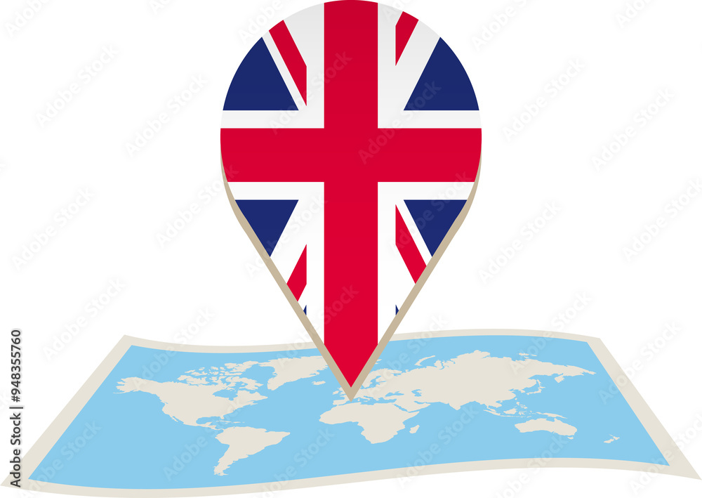 Fototapeta premium United Kingdom flag on World map