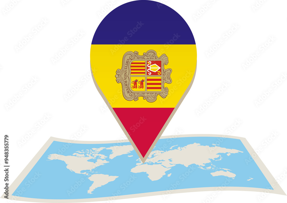Obraz premium Andorra flag on World map