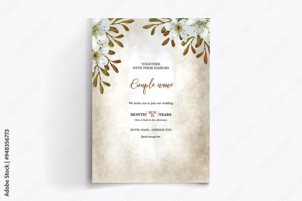 WEDDING INVITATION FRAME WITH FLOWER DECORATIONS WITH FRESH LEAVES WEDDING INVITATION FRAME WITH FLOWER DECORATIONS WITH FRESH LEAVES