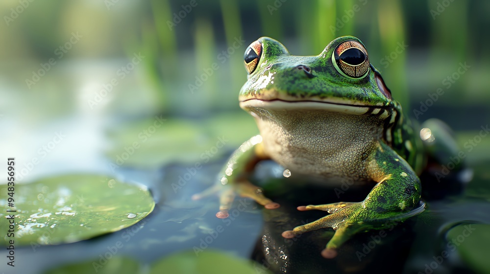 Amphibians, frogs and salamanders, swampy habitat, 3D illustration Amphibians, frogs and salamanders, swampy habitat, 3D illustration