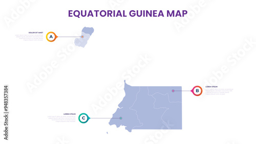 A map of the Equatorial Guinea. Equatorial Guinea infographic vector illustration with data and country information