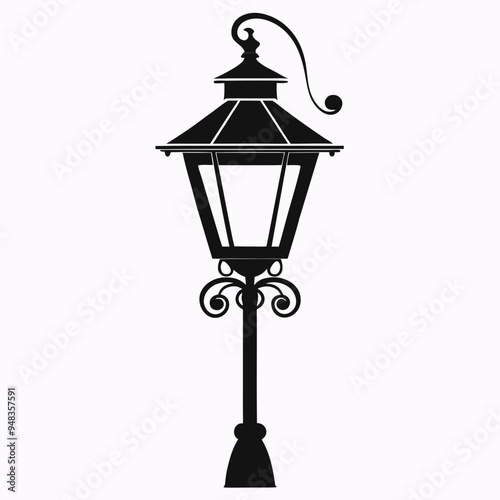 Vintage light vector illustration, old street lamp post, sidewalk lantern