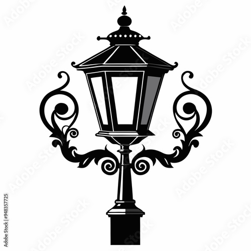 Vintage light vector illustration, old street lamp post, sidewalk lantern