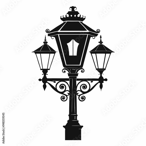 Vintage light vector illustration, old street lamp post, sidewalk lantern