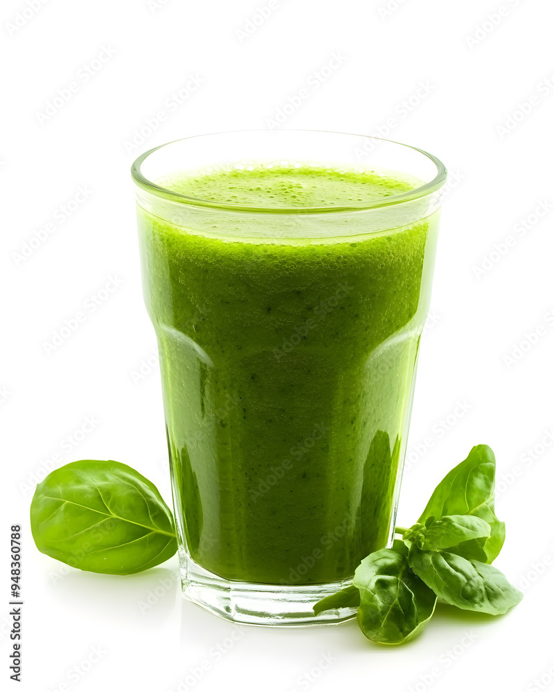 A glass of green smoothie, a healthy natural drink, isolated on white A glass of green smoothie, a healthy natural drink, isolated on white
