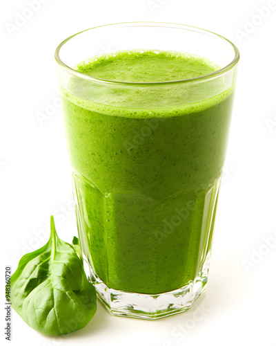 A glass of green smoothie, a healthy natural drink, isolated on white