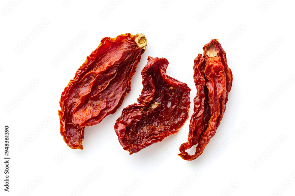 Obraz premium Top view sun-dried tomatoes, traditional Italian food, isolated on white on white 