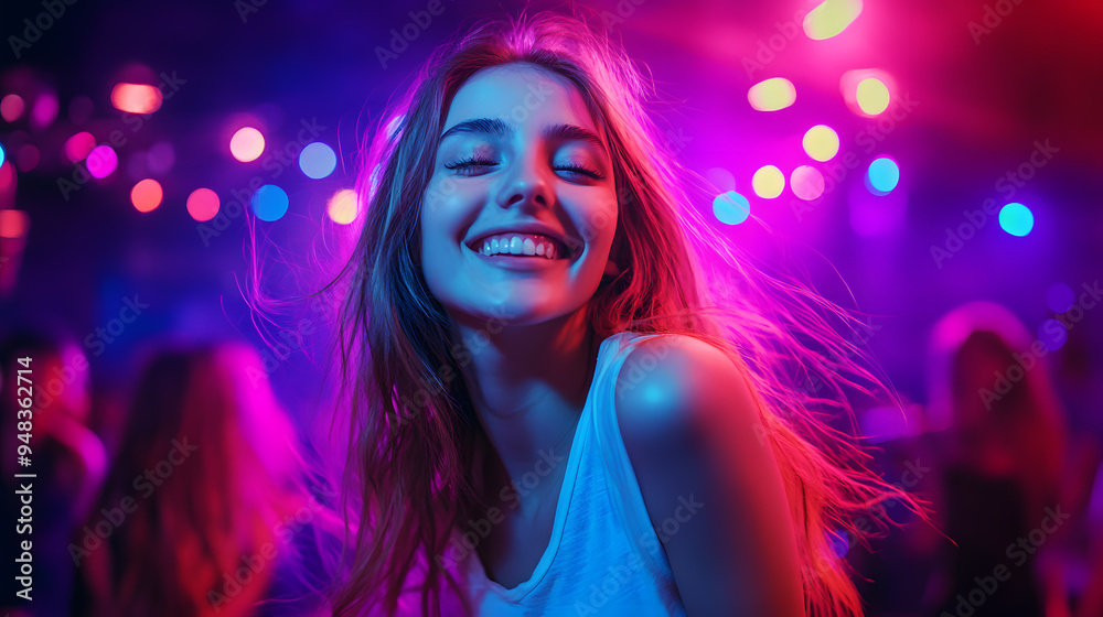 Young girl dancing at a disco in a nightclub Young girl dancing at a disco in a nightclub