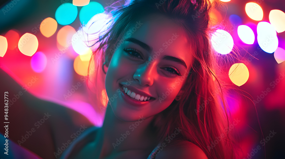 Young girl dancing at a disco in a nightclub Young girl dancing at a disco in a nightclub