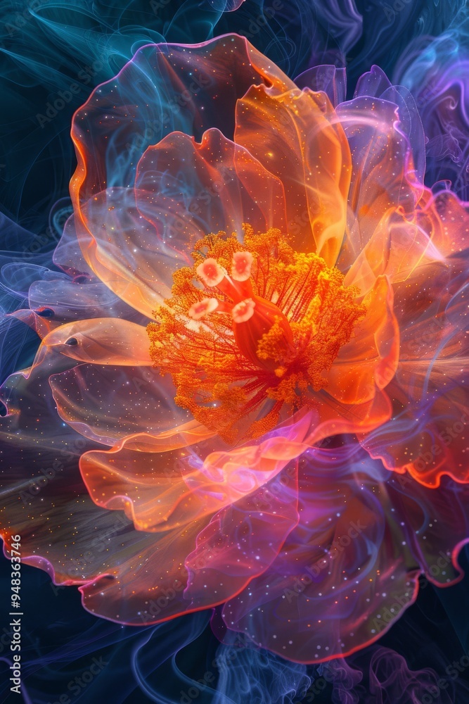 A beautifully vibrant abstract flower adorned with stunning neon hues and colors galore A beautifully vibrant abstract flower adorned with stunning neon hues and colors galore