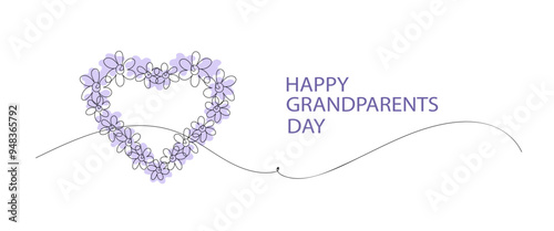 Flower frame made of forget-me-nots. doodle hand-drawn vector linear illustration. Happy grandparents Day greeting card.  forget-me-not flower is a symbol of the holiday. 