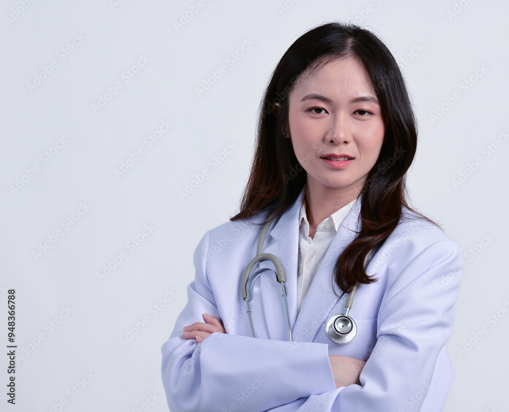 Young Asian female doctor in work clothes working in a hospital. Young Asian female doctor in work clothes working in a hospital.
