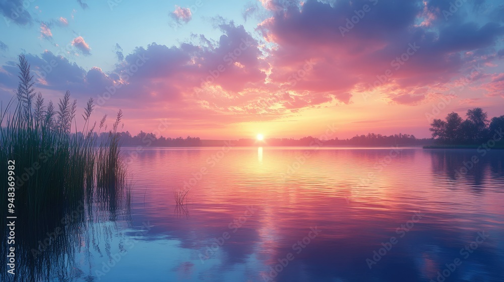 Peaceful sunrise over calm waters Peaceful sunrise over calm waters