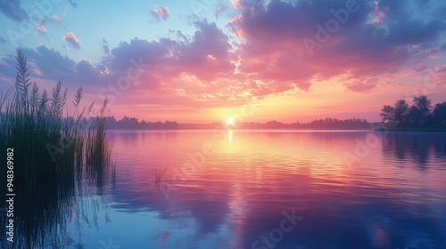 Peaceful sunrise over calm waters