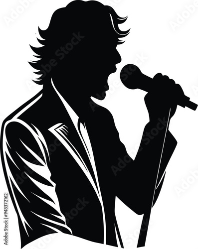 A singer silhouette captured mid-note head back and microphone in hand
