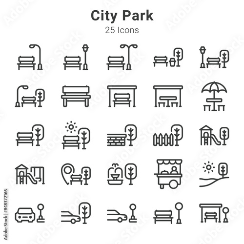 25 icons collection about city park