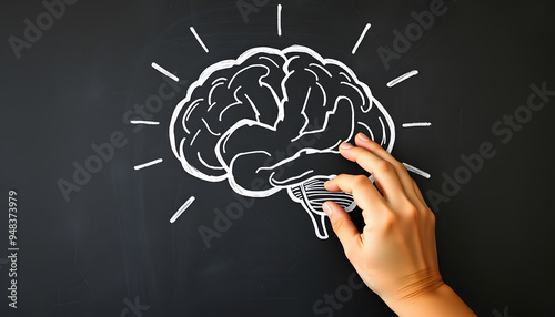 overthinking concept. thinking brain drawn on chalkboard isolated with white highlights, png photo