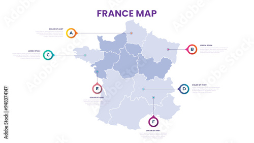 A map of the France. France infographic vector illustration with data and country information